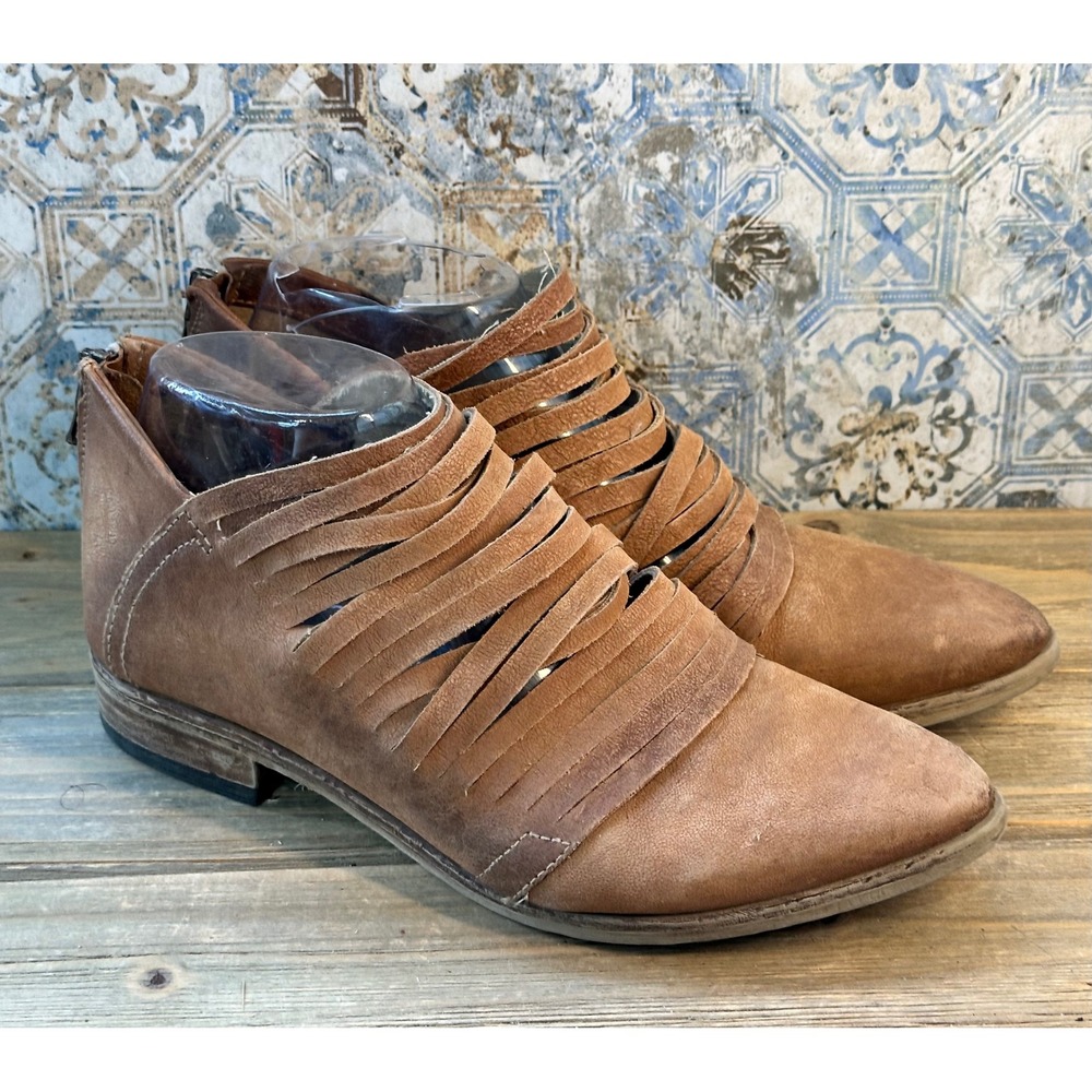 Free People Ankle Boots Strappy Leather BOHO Womens 38 / 7.5 Tan